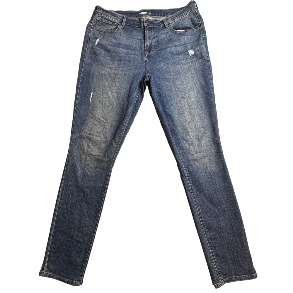 Old Navy Curvy Skinny Darci Jeans Womens 14 Long Blue Denim Distressed High Rise - Picture 2 of 13